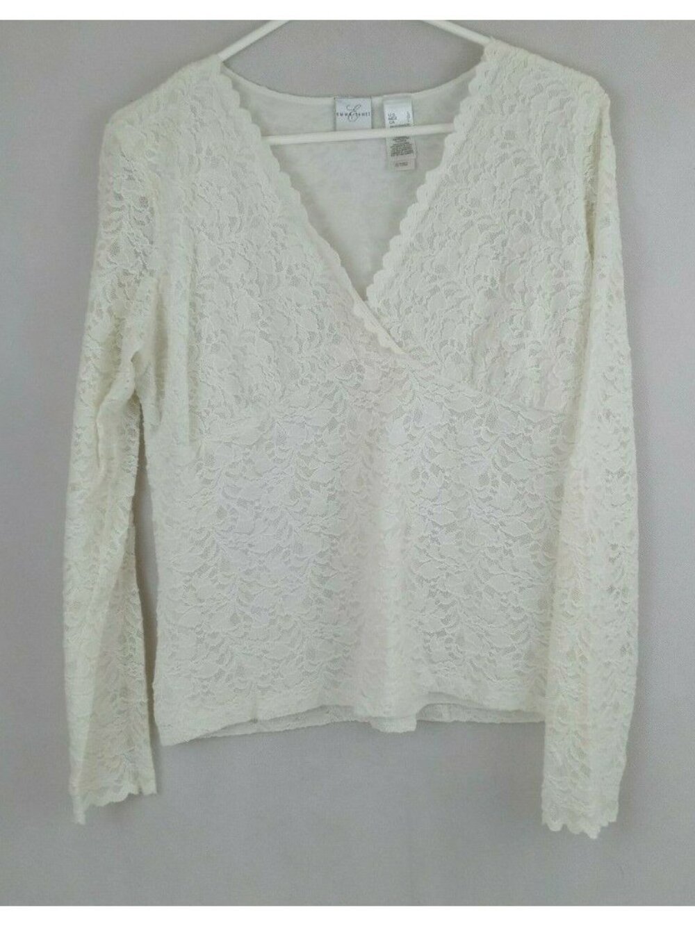 Emma James Women's Lined White Floral Lace Blouse Size Large